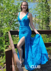 Lucy | Mermaid Appliques Lace Hot Pink Long Prom Dress - Price #price_variant_lowest# - Blue - PromDressClub